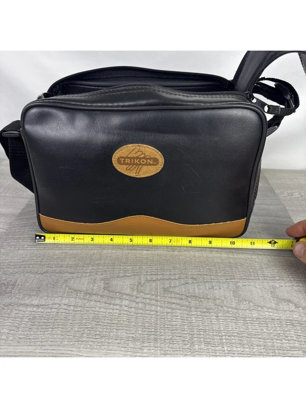 Vintage Trikon Camera Bag Camcorder Shoulder Case Black Tan Faux Leather